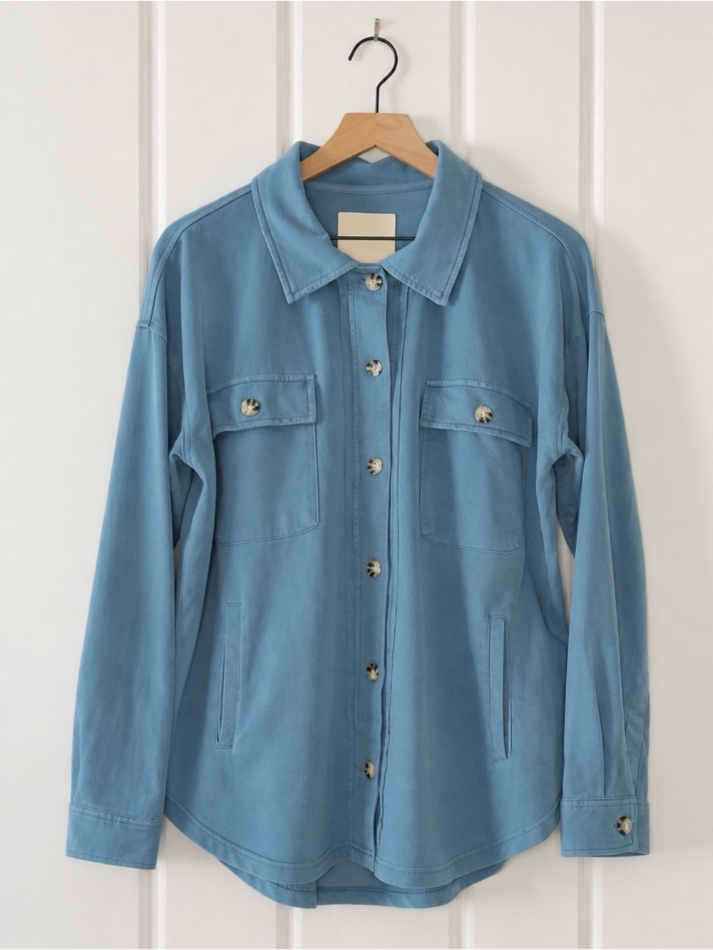 Thread & Supply Blue Knit Shacket Shirt Jacket Oversized Utility M